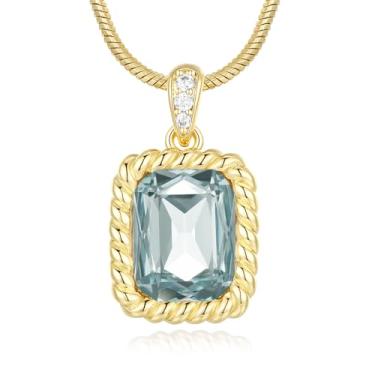 Imagem de Poekio Colar de ouro para mulheres - pingente quadrado de pedra de nascimento de cristal - corrente banhada a ouro 18K, joia para mulheres, presentes de aniversário para sua esposa, namorada, mãe