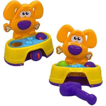 Imagem de Brinquedo Educativo Bate Dog com 2 Bolinhas e Martelo, Cachorro Laranj