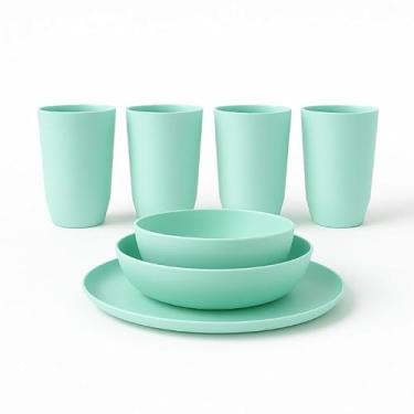 Imagem de Pratos de Jantar, Jogo Kit 12 Pratos 4 Copos 16 Peças, Perfeito para Qualquer Ocasião(Verde Bebê)