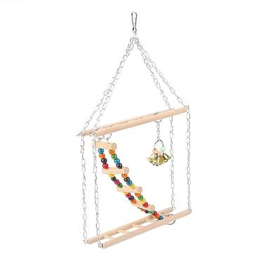 Imagem de Yctze Ponte de Suspensa para Animais de Estimação - Degraus de Madeira de Camada Dupla para Hamsters, Papagaios e Animais Pequenos - Brinquedo Divertido de Balanço para Escalar e Brincar na Gaiola