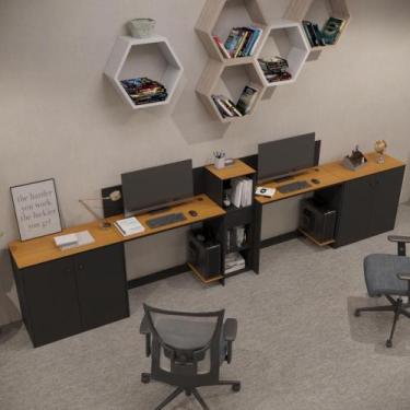 Imagem de Conjunto De Escritório Tech 1 Livreiro 2 Buffet E 2 Mesas 90 - Preto E