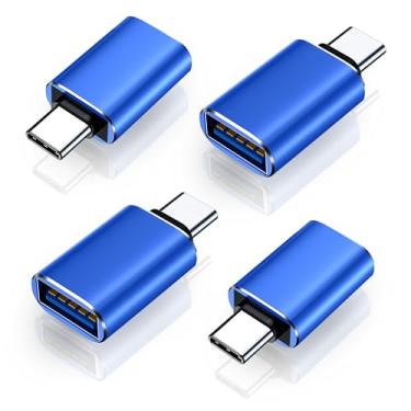 Imagem de Pacote de 4 adaptadores USB C para USB C macho para USB3 fêmea compatível com iPhone 16 Pro Max Pro Air 2023 iMac iPad mini Pro, outros dispositivos tipo C ou Thunderbolt 4/3, azul espacial