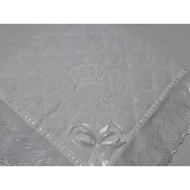 Imagem de Manta para Bebe Toda Branca coroa Realeza - Manta para Batizado inteir