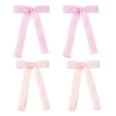 Imagem de 4 peças de laços de cabelo mohair fita de malha macia grampos de cabelo de veludo suportes de rabo de cavalo acessórios elásticos para mulheres, meninas, crianças e adolescentes