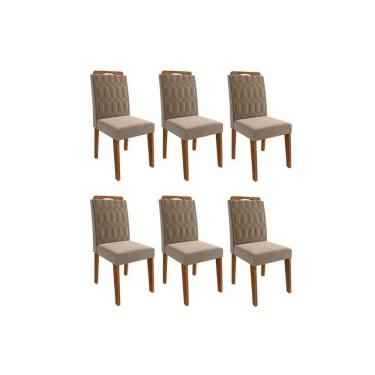 Imagem de Cadeira Sala De Jantar Paola Wood Kit 6 Un Carvalho/suede Joli Capuccino - Cimol