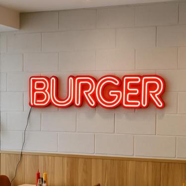 Imagem de Placa Decorativa Luminoso Letreiro Burger Neon Led Vermelho