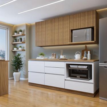 Imagem de Cozinha Completa Modulada 4 Peças 5 Portas 4 Gavetas Com Rodapé Norten Branco-nature