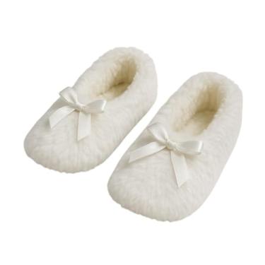 Imagem de Pantufa Infantil de Pelúcia, Branca com Laço, Sola Antiderrapante, 17cm, 2-5 Anos