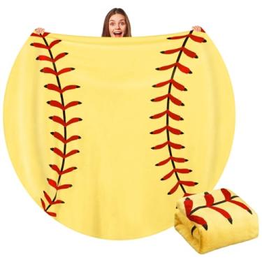 Imagem de Hahafelt Cobertor esportivo redondo de 152 cm para adolescentes e adultos, flanela macia, beisebol, softball, tênis, futebol, voleibol, presente para fãs de esportes, aniversário, Natal (softbol)