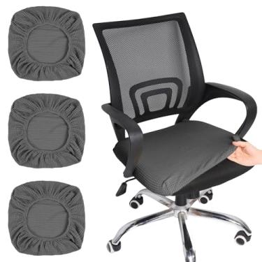 Imagem de 4 peças de capa de assento elástica para cadeira de computador, removível, lavável à máquina, capa giratória adequada para escritório, cozinha, sala de jantar, bar (4, cinza escuro)