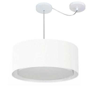 Imagem de Lustre Pendente Cilíndrico Com Desvio De Centro Vivare Md-4314 Cúpula Em Tecido 50x25cm - Bivolt Branco 127/220v