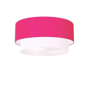 Imagem de Plafon Duplo Cilíndrico Vivare Md-3062 Cúpula Tecido 45x40cm - Bivolt Rosa-pink-branco 127/220v