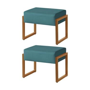 Imagem de Kit 2 Puffs Decorativos Vegas Estofado Base De Ferro Veludo Azul