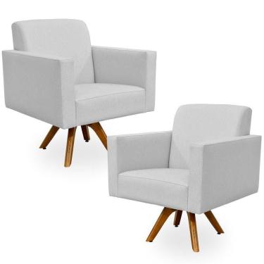 Imagem de Kit 02 Poltronas Decorativas Giratória Para Sala Estar Base De Madeira Helô L02 Linho Cinza - Lyam Decor