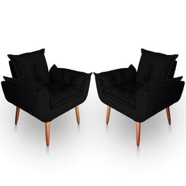 Imagem de Kit 02 Poltrona Para Sala E Quarto Decorativa Opala Suede Preto