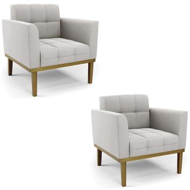 Imagem de Poltrona Base Madeira Castanho Kit 2 Ana Veludo Cinza - Ibiza