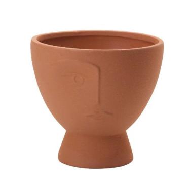 Imagem de Cachepot Decorativo Em Cerâmica Rosto Plantas Terracota 18 cm M02 - D'