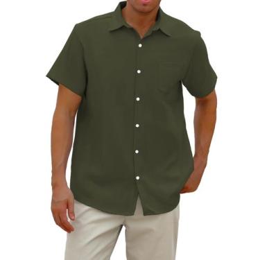 Imagem de Camisa masculina SANGTREE de algodão verde com botões 2GG, manga curta