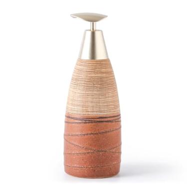 Imagem de Dispensador de sabão de cerâmica com bomba de plástico – Dispensador de líquido recarregável de 340 g para banheiro, cozinha, escritório, hotel, Airbnb ou aluguel de férias (tipo G)