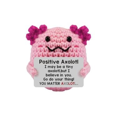 Imagem de Adorável Axolote Crocheted à Mão – Acompanhante de Suporte Emocional Positivo de 7 cm com Cartão Motivacional, Decoração de Mesa Divertida para Escritório/Casa, Presente para Amigos/Colegas