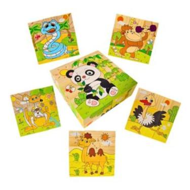 Imagem de Quebra Cabeca em Blocos Animais da Floresta 9 Pecas 6 Desenhos Montessori Yins Kids Pedagogico