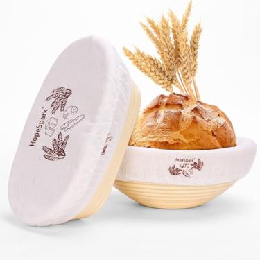 Imagem de HopeSpark Banneton Kit de cesta de impermeabilização de massa fermentada, redonda de 23 cm e oval de 25,4 cm com forros e coberturas, suprimentos para assar pães domésticos ou profissionais