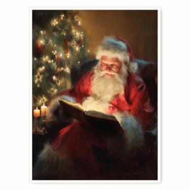 Imagem de Arte de parede de Natal vintage - Impressão de livro de leitura de Papai Noel, pintura a óleo de Natal, Academia Decoração de Natal Pôster de inverno 30,5 x 40,6 cm sem moldura
