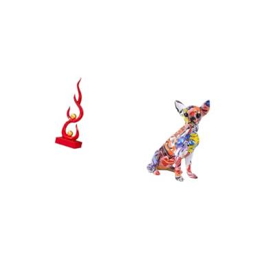 Imagem de Fenteer Estatueta de Resina Abstrata Colorida de Cachorro Flamejante, Escultura Moderna Multicolorida, Artesanato, Ornamento Animal Realista para Pátio, Escri