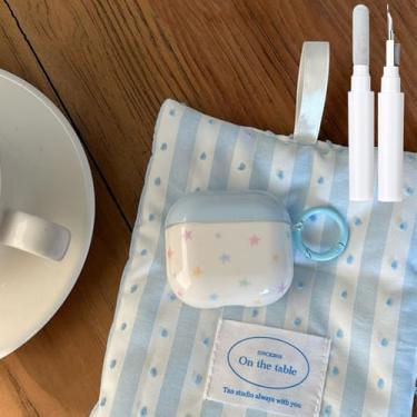 Imagem de Fycyko Capa compatível com Airpods 4 com kit de limpeza, estampa de graffiti fofa, design estético, chaveiro à prova de choque para meninas e mulheres, capa protetora branca