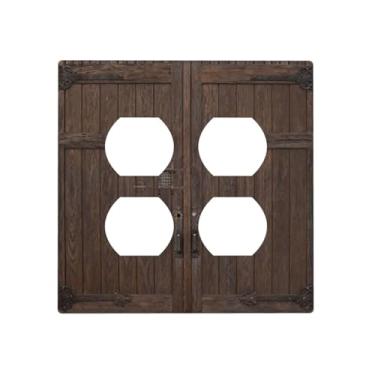 Imagem de SgEdao Capas decorativas para porta de celeiro de madeira antiga em estilo rústico de casa de fazenda, placa de cobertura de interruptor de luz dupla dupla para tomadas elétricas, capas de placa de
