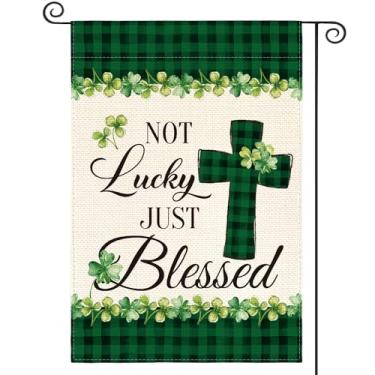 Imagem de AVOIN colorlife Lucky Clover Bandeira de jardim Dia de São Patrício vertical dupla face, xadrez búfalo rústico casa de fazenda trevo decoração ao ar livre 30 x 45 cm, verde