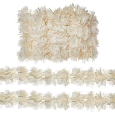 Imagem de letsinstyle 5 metros de largura 4,9 cm de largura 3D renda renda flor bordado guarnição, bege floral cluster bordado fita, suprimentos de costura para aplicar, artesanato, casamento, vestido de noiva