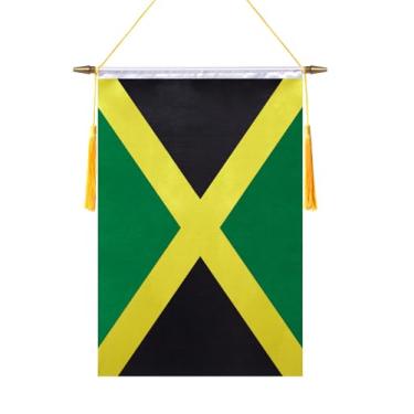 Imagem de TMHTMH Bandeira de parede Jamaica de 45,7 x 30,5 cm, poste de madeira para pendurar e acabamento acetinado duplo, bandeira de pendurar jamaicana, para sala de casa, sala de aula escolar, clube e porta