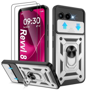 Imagem de ATUMP Capa para celular T-Mobile REVVL 8 com (2 peças) protetor de tela HD, resistente à prova de choque com rotação de 360° com suporte de metal [grau militar] capa protetora para Revvl 8 5G, prata