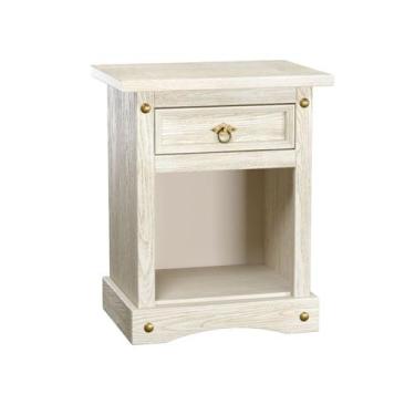 Imagem de Mesa de Cabeceira em Madeira Branco Rústico 1 Gaveta Marin Brasil