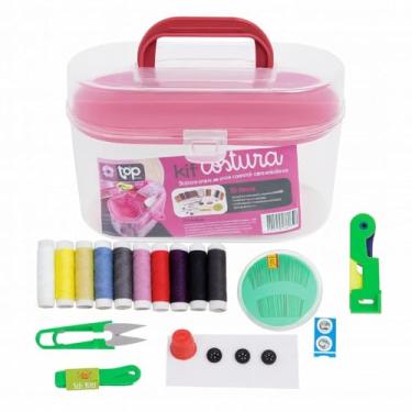 Imagem de Kit de Costura Completo com 22 Peças, Caixa Organizadora Portátil, Inclui Linhas Coloridas, Tesoura, Fita Métrica, Agulhas, Botões e Acessórios, 14,5 x 9 x 7 cm