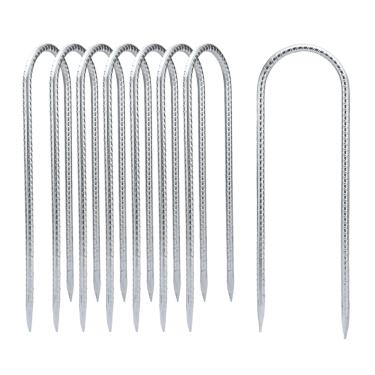 Imagem de YANYUCB Âncoras de solo, pacote com 8 estacas de vergalhão de aço galvanizado, estacas de trampolim, estacas de 30,5 cm de gancho em U resistente para fixação de tendas, estruturas de balanço