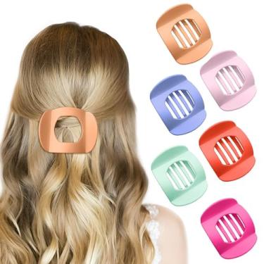 Imagem de 6 peças de grampos de cabelo planos para mulheres, clipe colorido arco-íris de topo plano de volume para cabelos grossos ou finos, grampos de cabelo grandes Picura prendedores de cabelo que não