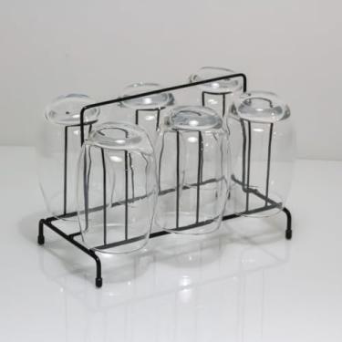 Imagem de Organizador de Copos para Bancada 6 Lugares - Suporte Aramado em Aço Carbono para Cozinha e Armário 24,2x17,6cm (Preto)