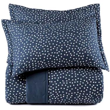 Imagem de Jogo de Colcha Queen Malha Fio Penteado Altenburg - 100% Algodão - 3 Peças - Cobreleito Dupla Face (Azul Marinho Bits)