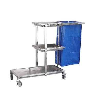 Imagem de Carrinho de limpeza com rolamento, carrinho de limpeza comercial de 3 prateleiras, carrinho de limpeza de aço inoxidável com saco de PVC (azul)