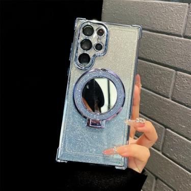 Imagem de Glitter Magnet Makeup Mirror Magnetic Stand Phone Case para Samsung Note 20 S24 Ultra S23 FE S22 S21 Plus S20 10 Capa de revestimento, azul, para Samsung S21FE