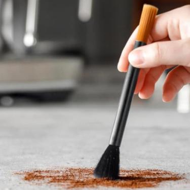 Imagem de 1 escova de limpeza de cabeça dupla de cabo preto, ferramenta de moedor adequada para acessórios de limpeza ergonômicos de máquina de café