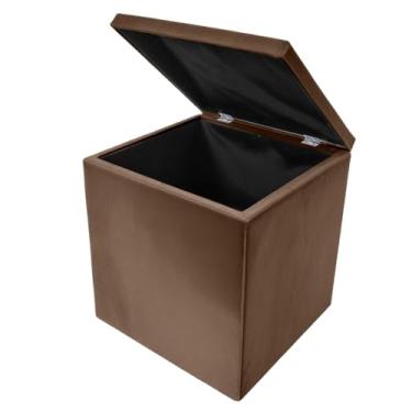 Imagem de Puff Baú Dobrável com Tampa 33x33x40cm – Caixa Organizadora Multiuso Colorida(Marrom)