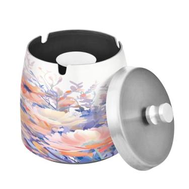 Imagem de Blueangle Cinzeiro de flores silvestres coloridas com tampa para cigarros, à prova de vento/chuva, aço inoxidável, sem fumaça, inodoro, cinzeiro para uso interno ou externo (155)