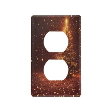 Imagem de Blueangle Placa de parede de tomada dupla para árvore de Natal com estrelas brilhantes, tamanho padrão, placas de cobertura de tomada elétrica de 1 gangue para decoração de quarto de escritório em