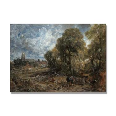 Imagem de NHLDZYH Impressão em tela estilo John Constable, (sem título 41), painel de tela de paisagem romântica, decoração de parede com tema de natureza para quarto ou escritório. 60 x 84 cm. Somente tela