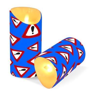 Imagem de Blueangle Pacote com 2 velas sem chama com padrão de sinal de triângulo com controle remoto e temporizador, velas LED cintilantes (7,6 cm x 15 cm) para decoração de casa, casamento, acampamento (582)
