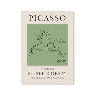 Imagem de Impressão em tela verde sálvia Pablo Picasso animais esboço arte de parede gato cão pássaro cavalo impressão linha abstrata desenho pôsteres para quarto casa escritório decoração (SKU15,27.9x35.6 cm =