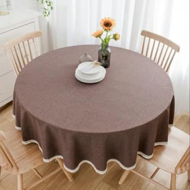 Imagem de Wuluwala Toalha de mesa redonda de tecido decorativo de cor sólida de 122 cm, toalha de mesa de linho de algodão com acabamento em renda, resistente a manchas, capa de mesa de jantar para cozinha